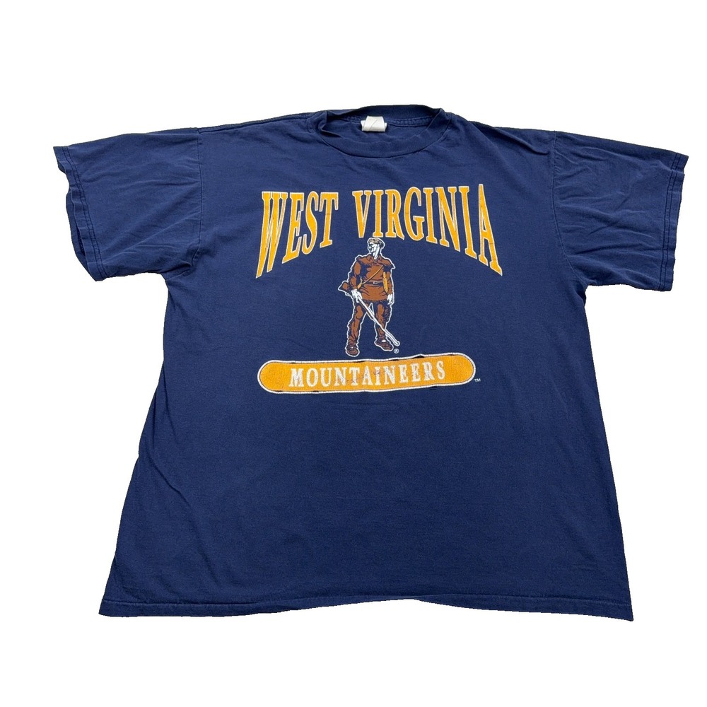 Vintage West Virginia Mountaineers Shirt Men Large Blue WVU Tee Distressed HOLES